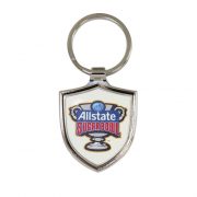 The logo can be customized on Shield Shaped Metal Alloy Keyring