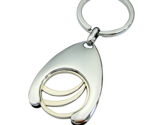 Custom nickel plating trolley coin keychain is made of zinc alloy and shiny