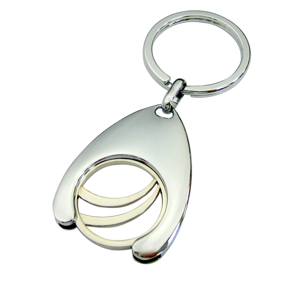 Custom nickel plating trolley coin keychain is made of zinc alloy and shiny