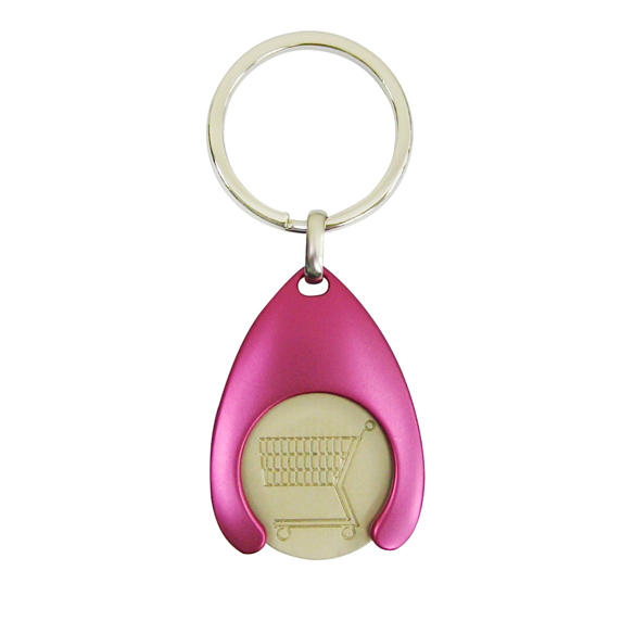 Shopping Trolley Coin Keychain is copper plating and shows the pink color