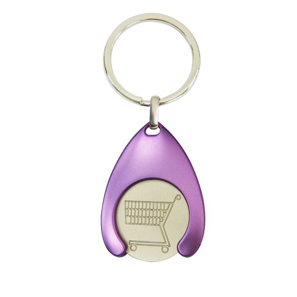 Custom Logo Shopping Trolley Coin Keychain with purple color