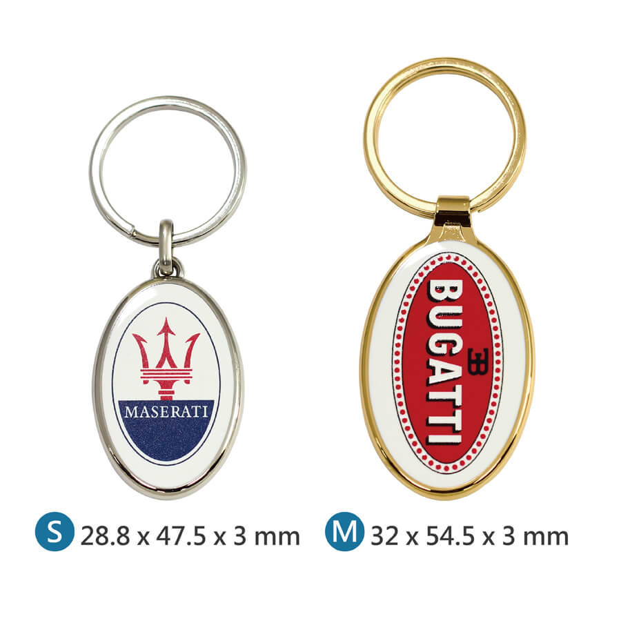 Small size and Medium size of Oval Shaped Metal keychain