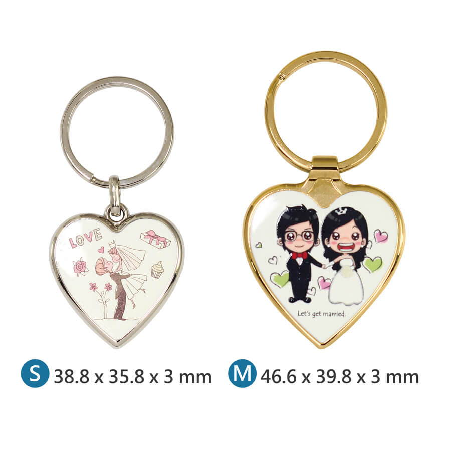 The small size and the medium size of Heart Shaped Metal Keychain