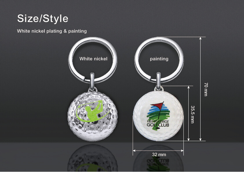Size and style of Golf Ball Shaped Zinc Alloy Keychain
