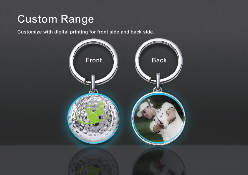 Custom range of Golf Ball Shaped Zinc Alloy Keychain