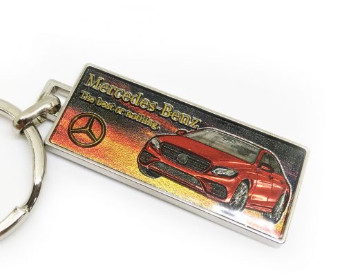Red car key chain with crystal epoxy