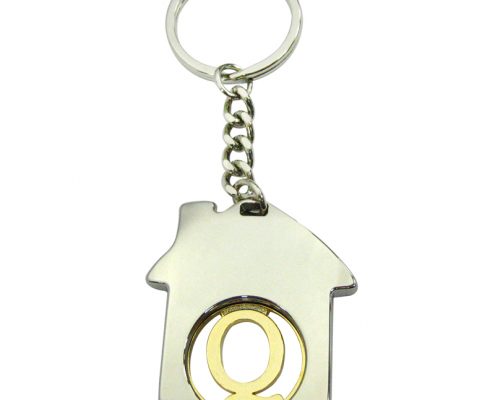 The front side of Custom Cabin Shape Coin Keychain