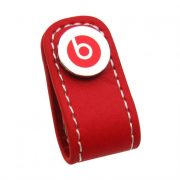 Red Headphone Leather Cable Winder can be customized your logo on it.