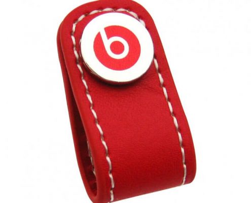 Red Headphone Leather Cable Winder can be customized your logo on it.