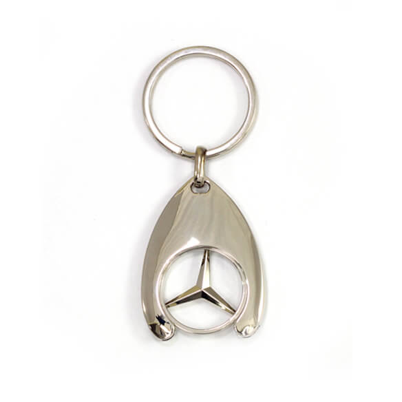 Shopping Trolley Coin Keychain is silver plating and shows the metal texture