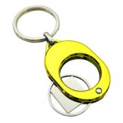 Oval Shaped Shopping Cart Coin Keyring is yellow plating and shiny