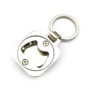 The back side of Square shape coin keychain is bottle opener