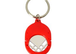 Red color plastic coin keyring with cut out coin