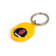 The coin of 2 Parts Oval-shaped Plastic Coin Keyring can be customized.