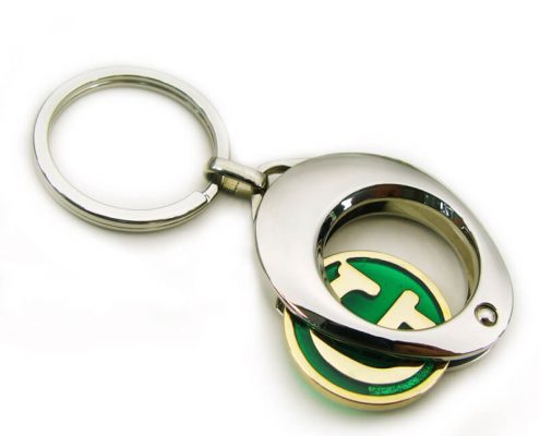 The coin of Almond Shaped Trolley Coin Keychain can be customized