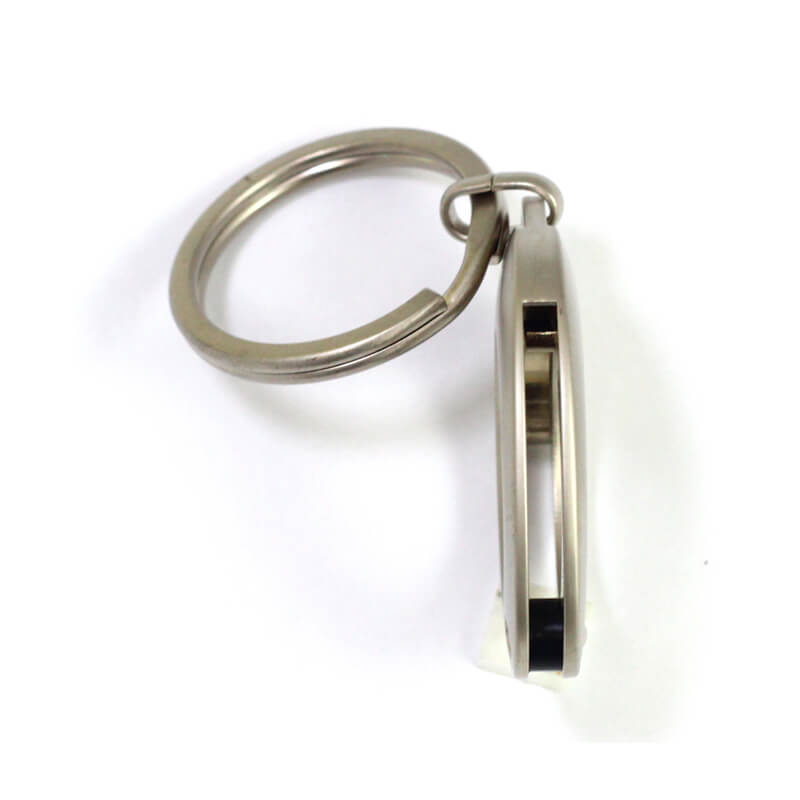 The narrow side of Almond Shaped Trolley Coin Keychain