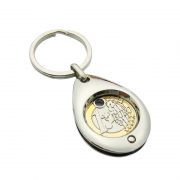 Drop Shaped Zinc Alloy Trolley Coin Keychain which its texture is shiny.