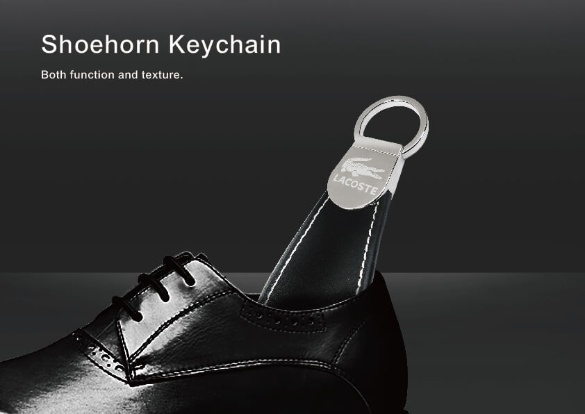 Shoehorn Pull Keychain is functional with the shoehorn design.