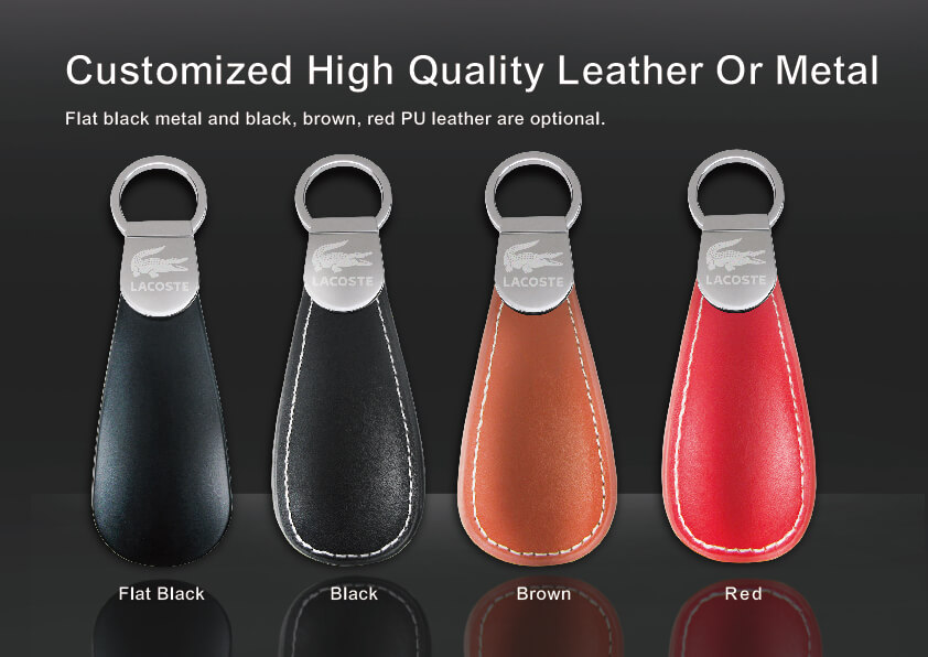 The leather and the metal part can be customized on Shoehorn Pull Keychain