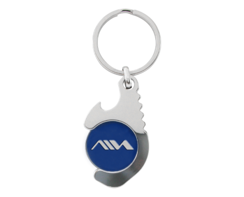 The front side of Metal Coin Holder Keychain with Antimicrobial Door Opener