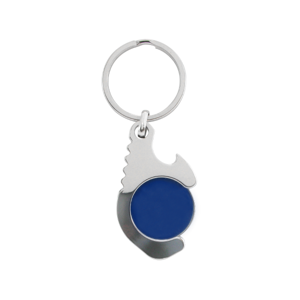 The back side of Metal Coin Holder Keychain with Antimicrobial Door Opener
