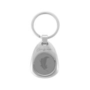 The front side of Personalized Bell Shape Coin Holder Keychain with coin inside.
