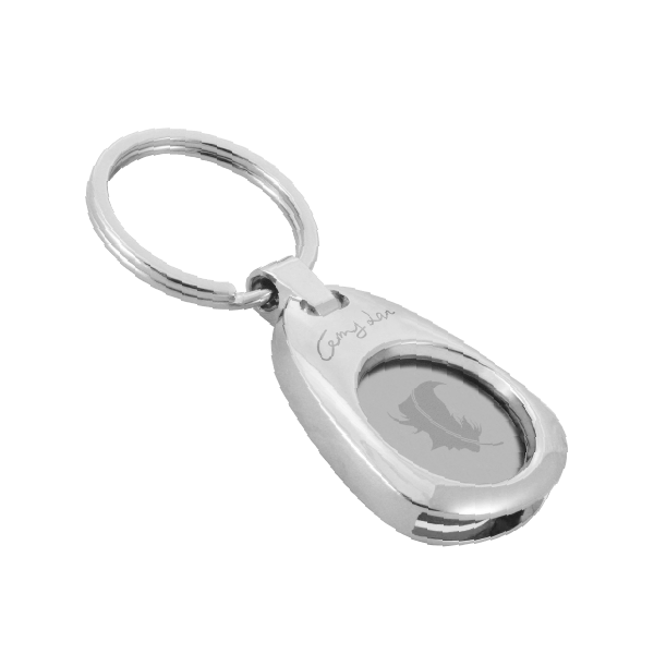 Personalized Bell Shape Coin Holder Keychain is made of zinc alloy and shiny