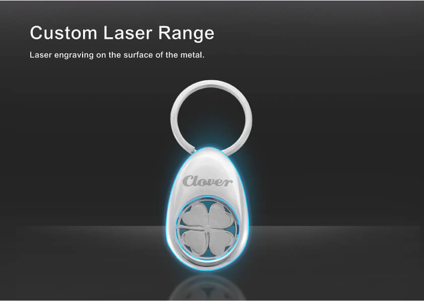 The custom laser range of The description of Egg Shaped Cut Out Coin Keychain