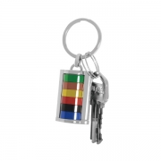 Colorful Slot Machine Advertisement Keychain with a key.