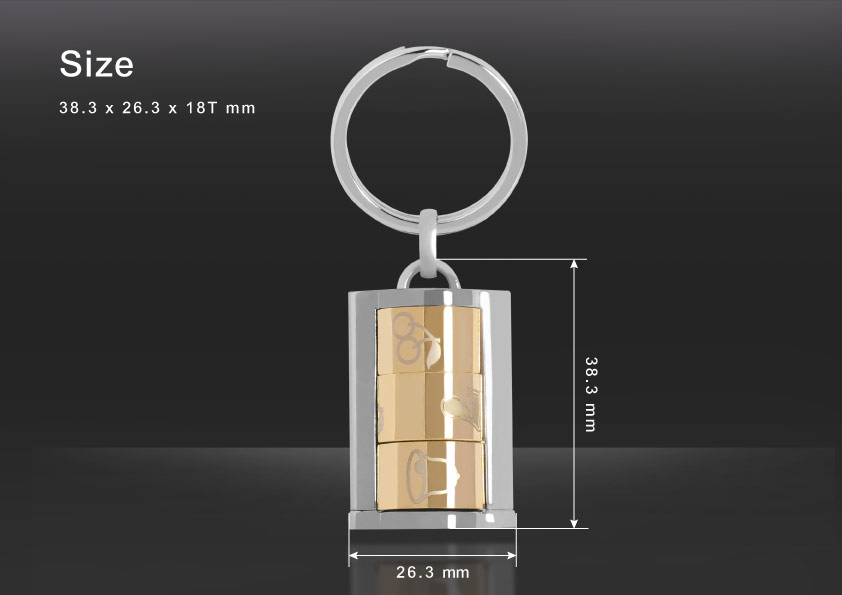 The size of Slot Machine Style Movable Keychain