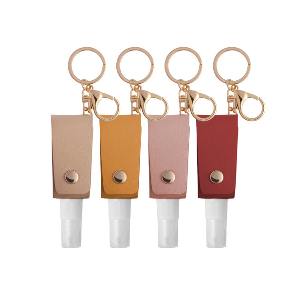 Different colors of Leather Keychain With Alcohol Spray Bottle