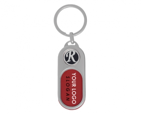 The front side of Capsule Shaped Printing Plaque Keychain