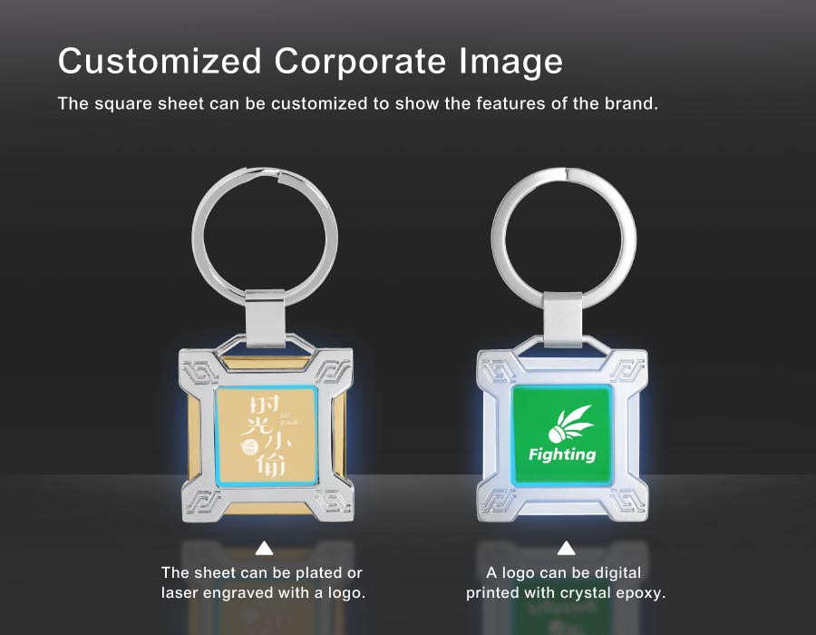 3D Metal Frame Square Custom Keyring - Customized Corporate Image