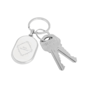 Capsule Shaped Metal Keychain and two keys.