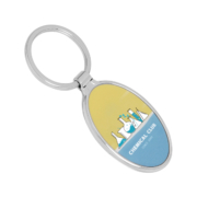 On this oval-shaped metal keychain, you can personalize it with your own pattern.