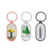Personalized Zinc Alloy Keyring in the shape of a capsule with several plating colors.