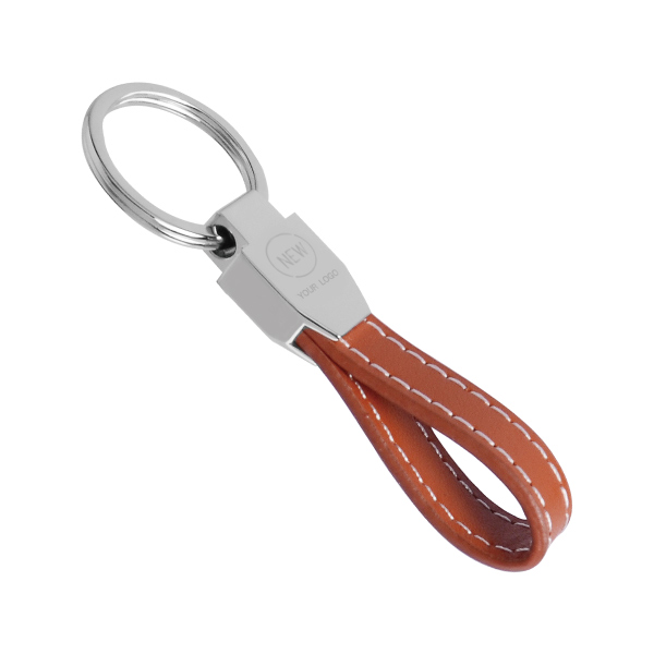 The leather portion of the Custom Metal Leather Keychain makes it easy to locate the key.