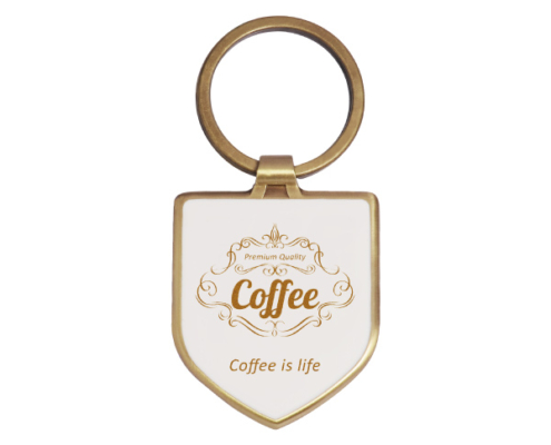 Shield Shaped Metal Keychain is made of zinc alloy.