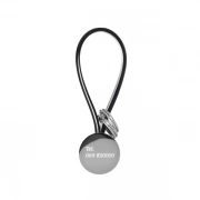 Laser engraved your text on the back side of PVC Rope Round Metal Keychain
