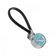 The Zinc Alloy PVC Rope Round Metal Keychain has a gleaming metal surface.