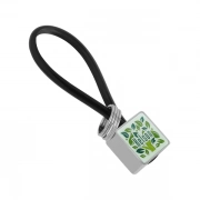 The Zinc Alloy Custom Square PVC Rope Keychain has a gleaming metal surface.