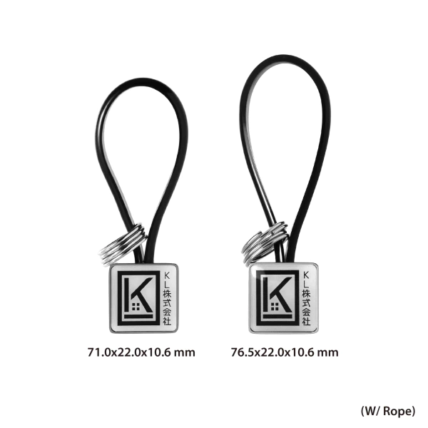 The PVC rope on the Custom Square Keychain comes in two lengths.