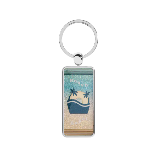 The front side of Metal Rectangle Wave Patterned Keychain